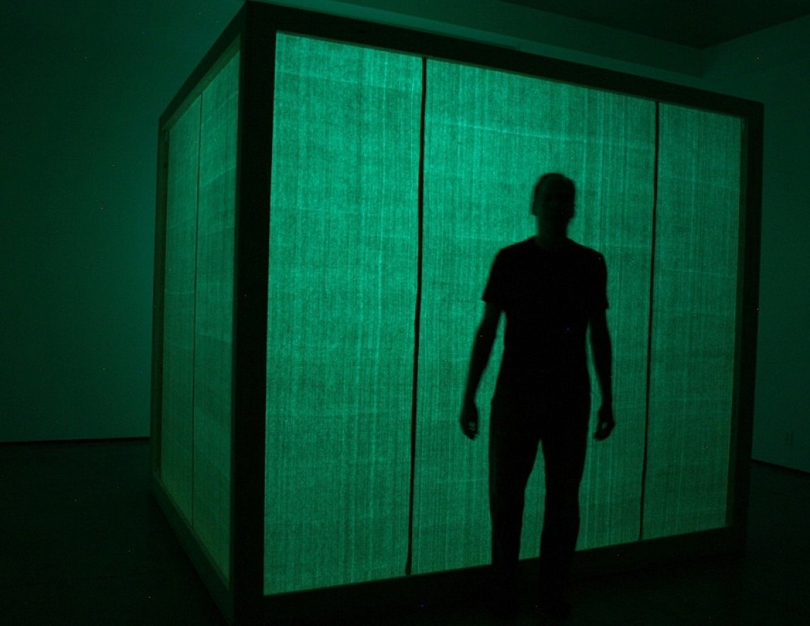 Ted Laredo, room (installation view), 2009, phosphorescent acrylic, canvas, wood, aluminum, black lights and timer, 88 x 101 x 85.5 inches, photo: Ted Laredo