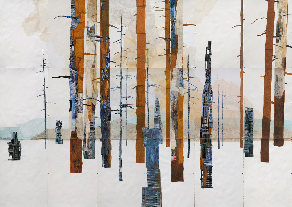 Jennifer Gunlock, Urban Interface, mixed media collage and drawing on 18 sheets Stonehenge paper, 132 x 180 inches