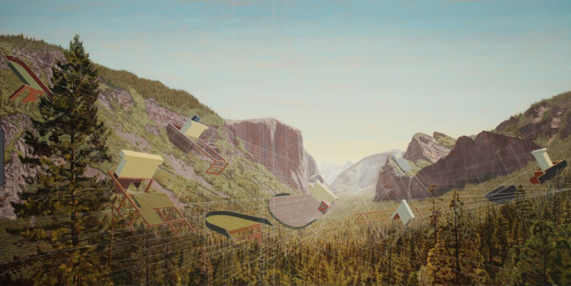 Mary Iverson, Shipbreaking, Yosemite Valley, 2013, oil on canvas, 48 x 96 inches