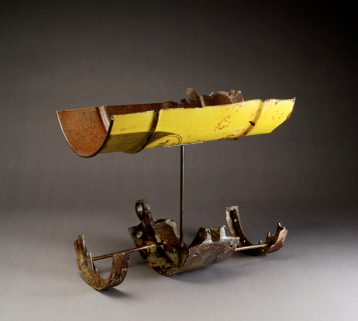 Anthony Guntren, Oil Can Cradel, 2008, decaying car parts, oil can