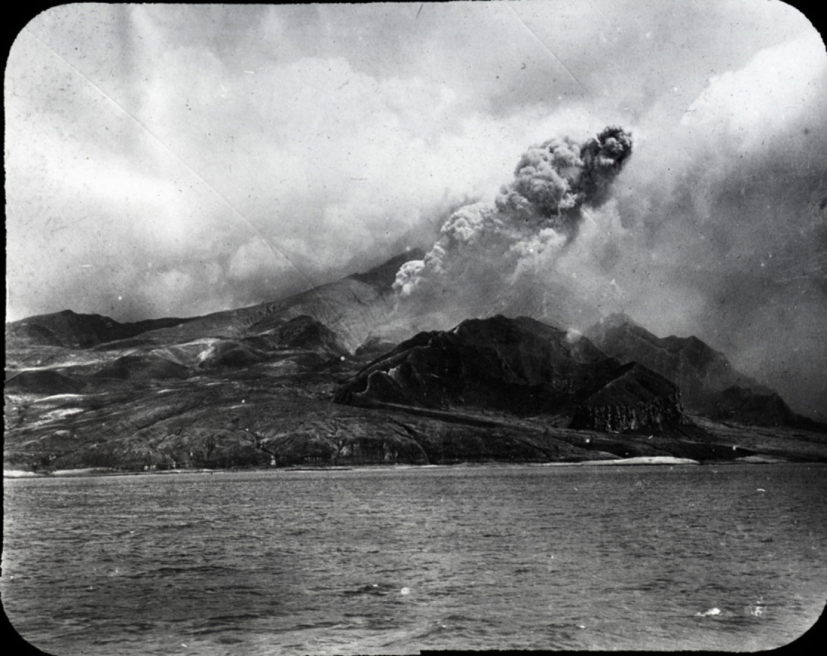 Photograph documenting the eruption of the volcano Mount Pelée in Martinique, 1902, photo courtesy of The Caribbean Photo Archive